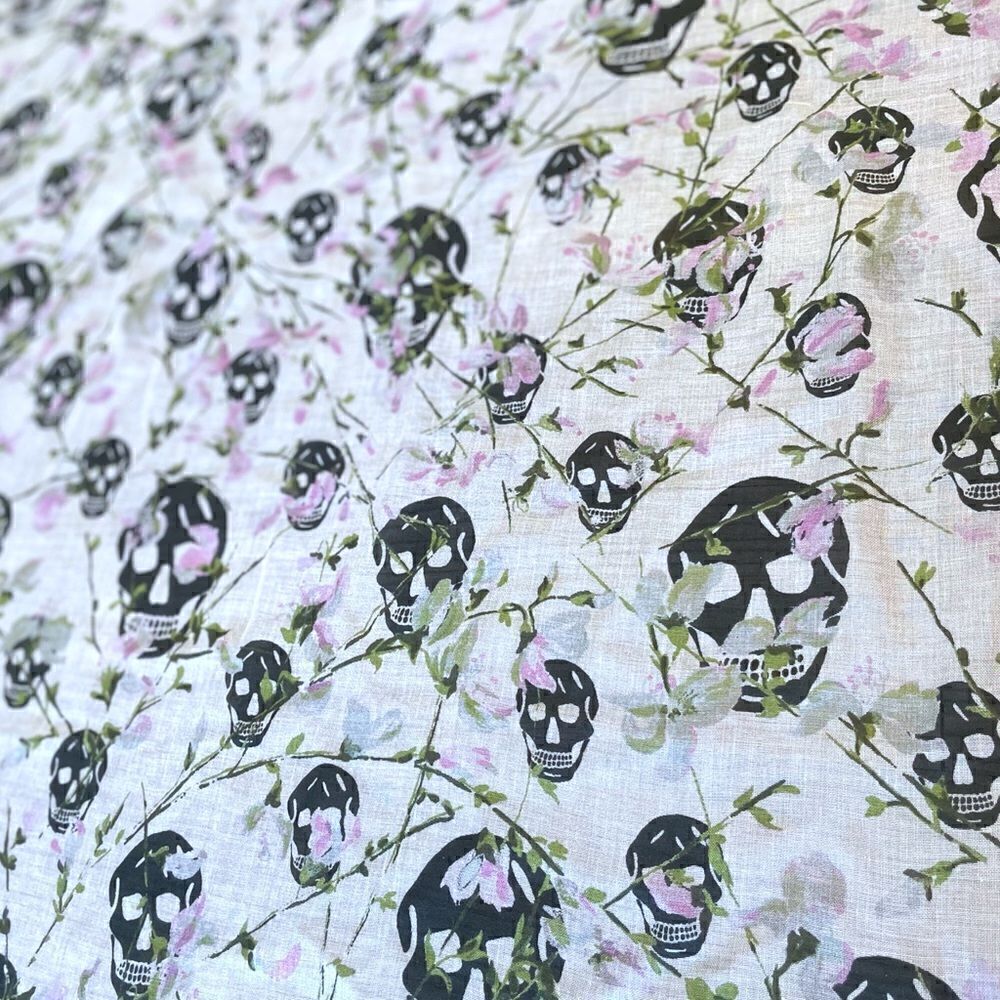 ALEXANDER MCQUEEN Classic Skull-Print Frayed Scarf - Picture 5 of 6